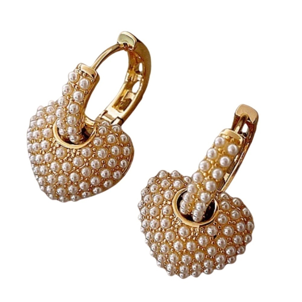 NWT Versatile Gold Pearl Earrings – Wear With or Without Heart Charm